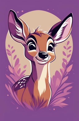 This is a high-quality digital art image of a vibrant purple graphic tee featuring a detailed print of Bambi in classic Disney animation style