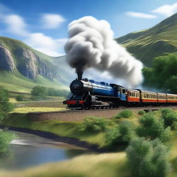 An ultra-high-quality digital art piece displaying a classic steam train