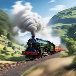 An ultra-high-quality digital art piece displaying a classic steam train