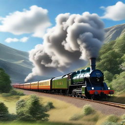 An ultra-high-quality digital art piece displaying a classic steam train