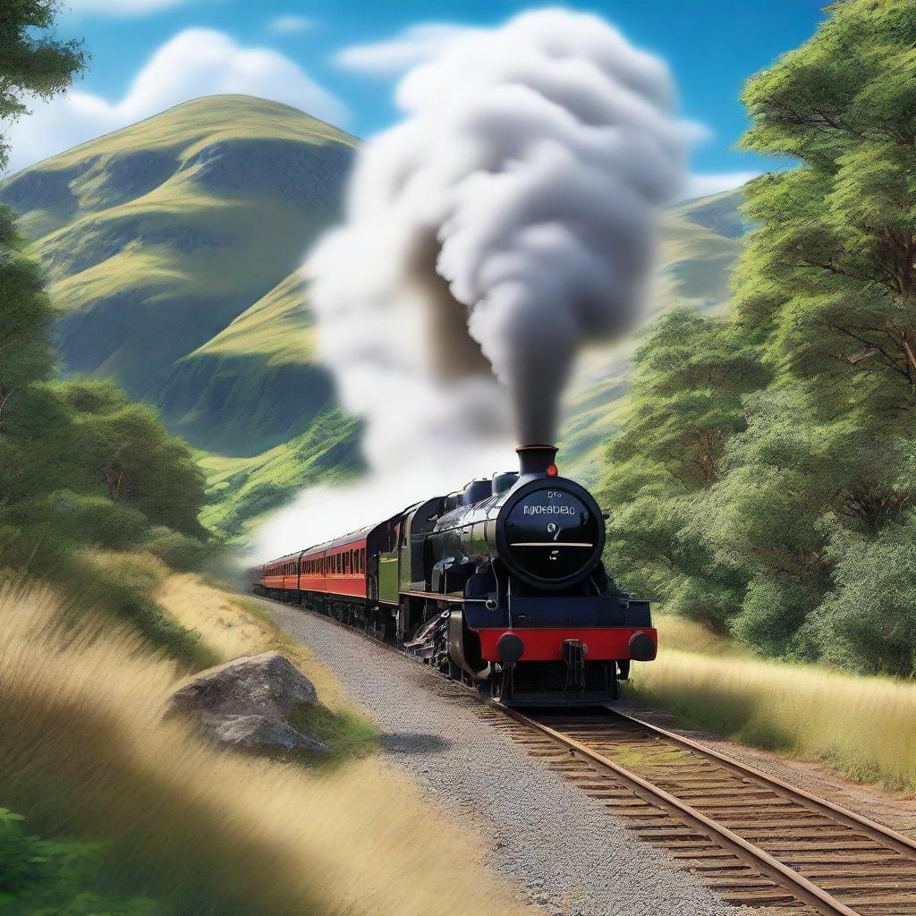 An ultra-high-quality digital art piece displaying a classic steam train