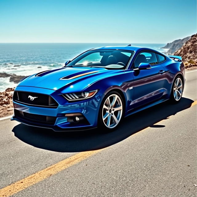 A striking blue sports car featuring white rims, modeled after the Falcon design