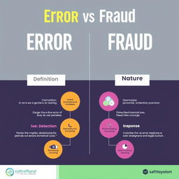 A detailed infographic comparing and contrasting 'Error' and 'Fraud':
1