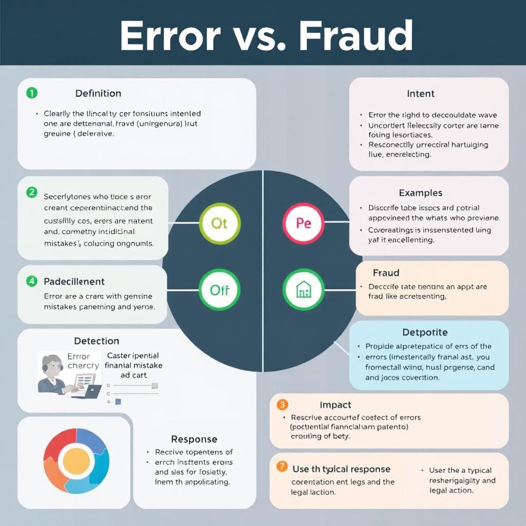 A detailed infographic comparing and contrasting 'Error' and 'Fraud':
1