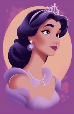 This is a high-quality digital art image of a vibrant purple graphic t-shirt featuring a charming print of a princess in a classic animated style