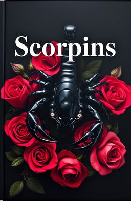 A stunning cover design featuring a large black scorpion prominently displayed at the center
