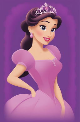 This is a high-quality digital art image of a vibrant purple graphic t-shirt featuring a charming print of a princess in a classic animated style