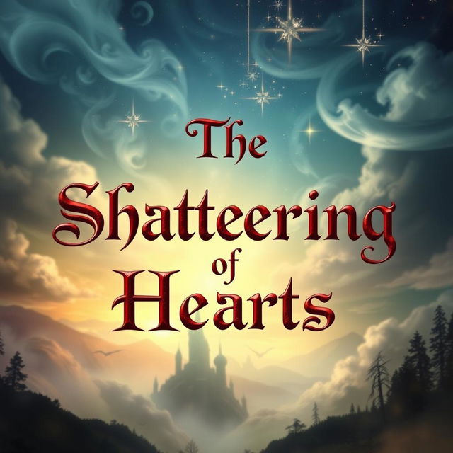 A captivating fantasy book cover featuring the title "The Shattering of Hearts" prominently displayed