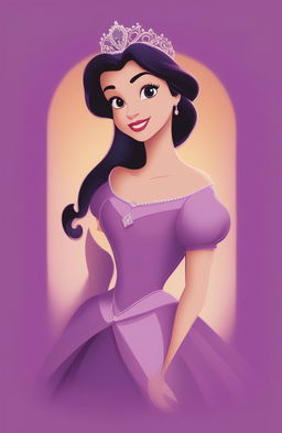 This is a high-quality digital art image of a vibrant purple graphic t-shirt featuring a charming print of a princess in a classic animated style