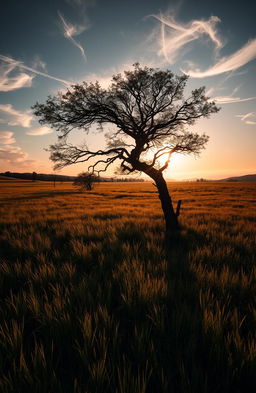 A mystical landscape portraying a serene blend of wind and shadows