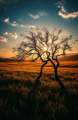 A mystical landscape portraying a serene blend of wind and shadows