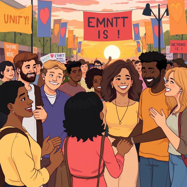 A vibrant illustration depicting the concept of empathy and solidarity among people