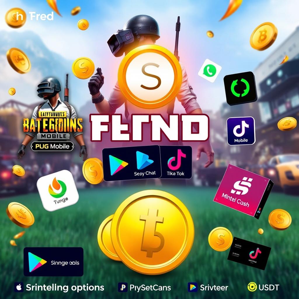 An eye-catching advertisement image showcasing various mobile games and applications like PUBG Mobile, Free Fire, and social apps like Bigo Live, Social Party Star, Heya Chat, TikTok, Like, and Migo Live