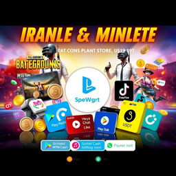 An eye-catching advertisement image showcasing various mobile games and applications like PUBG Mobile, Free Fire, and social apps like Bigo Live, Social Party Star, Heya Chat, TikTok, Like, and Migo Live