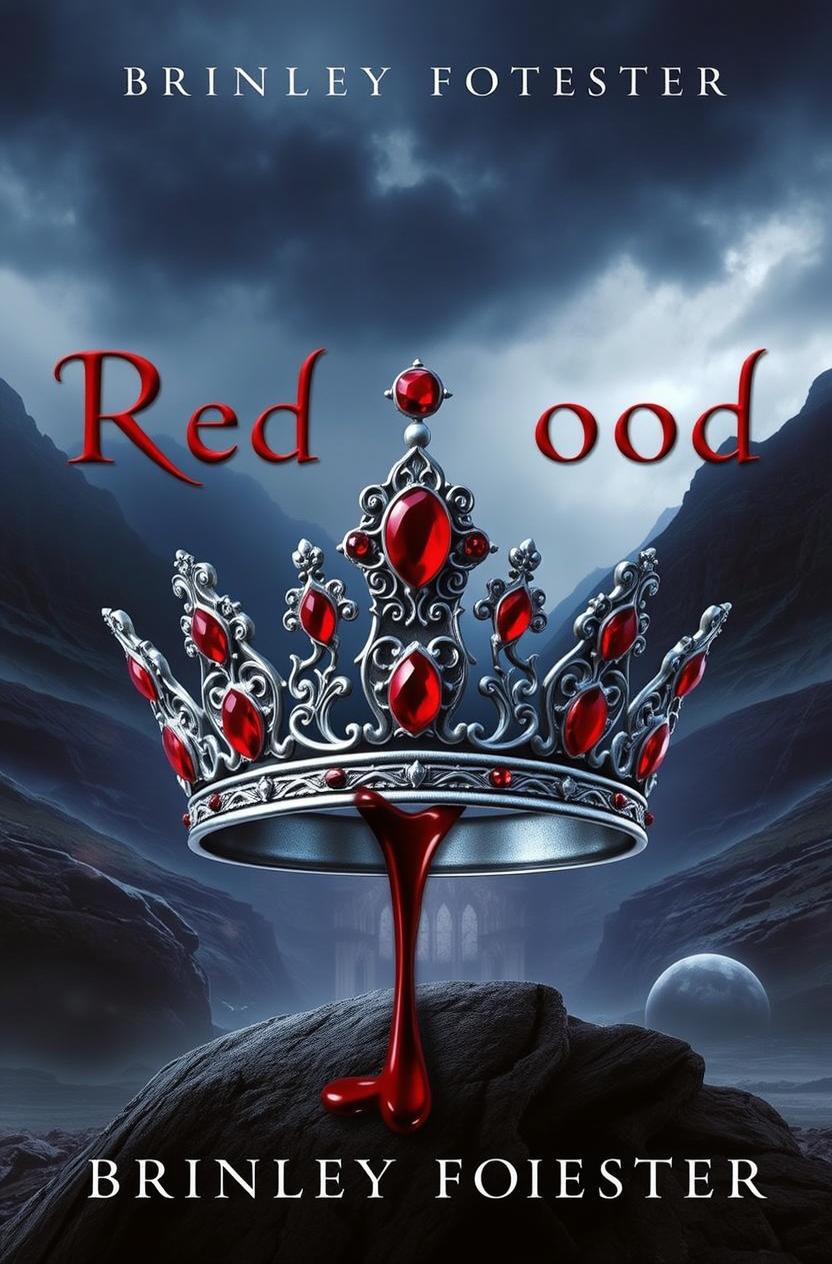 A stunning, realistic fantasy book cover showcasing an ornate silver crown adorned with red gems, positioned in the center