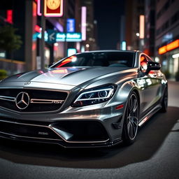 A customized Mercedes CLS car body featuring the headlights from an Audi RS6