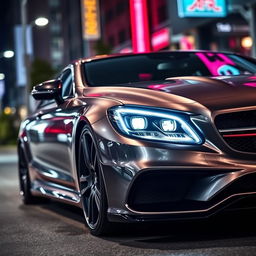 A customized Mercedes CLS car body featuring the headlights from an Audi RS6