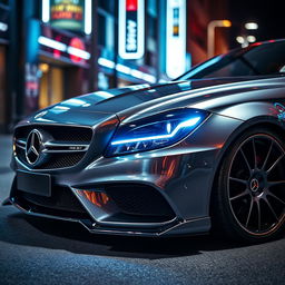 A customized Mercedes CLS car body featuring the headlights from an Audi RS6