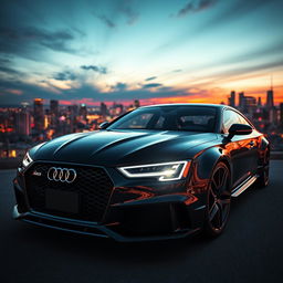 A stunning digital artwork featuring the body of an Audi RS6 seamlessly integrated with the headlights of a Mercedes CLS