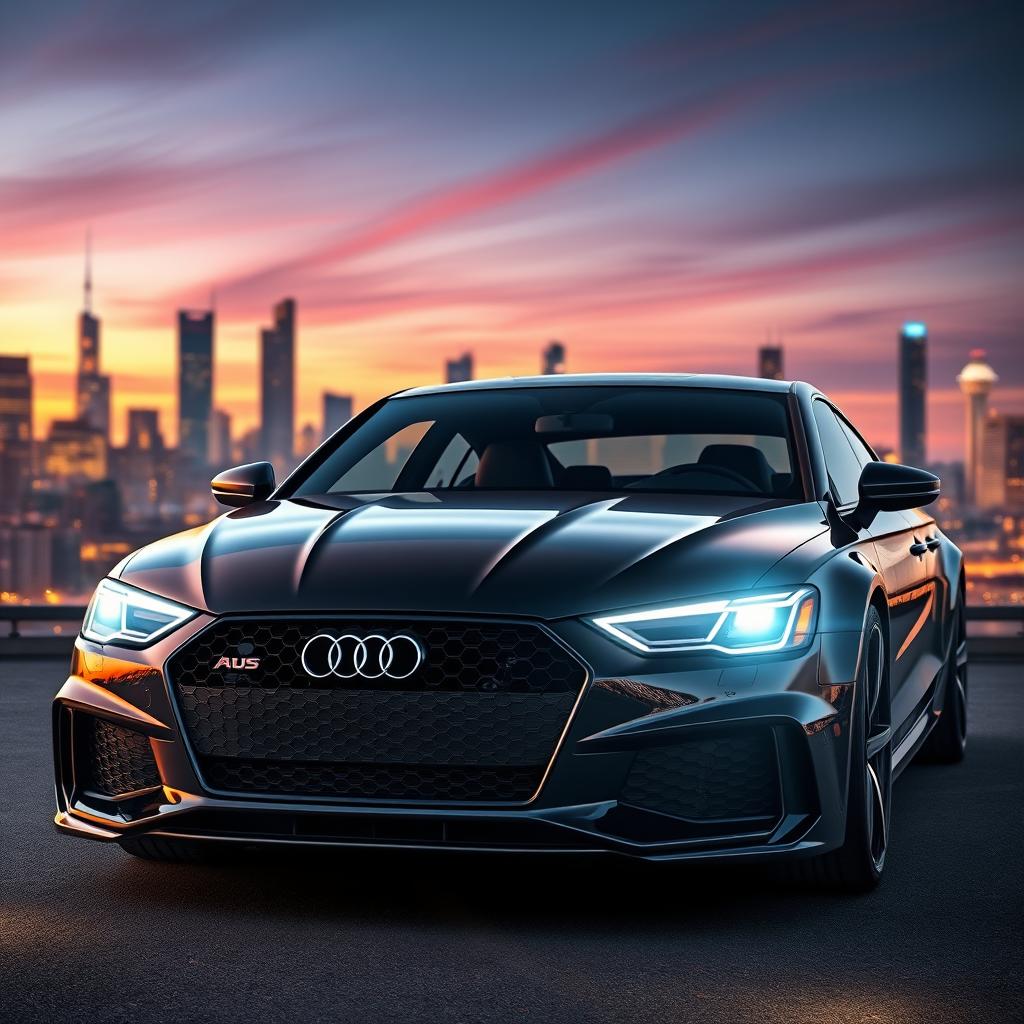 A stunning digital artwork featuring the body of an Audi RS6 seamlessly integrated with the headlights of a Mercedes CLS