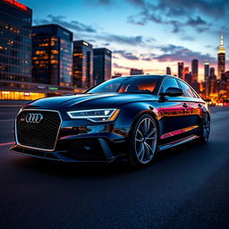 A stunning digital artwork featuring the body of an Audi RS6 seamlessly integrated with the headlights of a Mercedes CLS