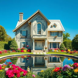 An artistic and creative representation of a house constructed entirely from one-hundred-dollar bills