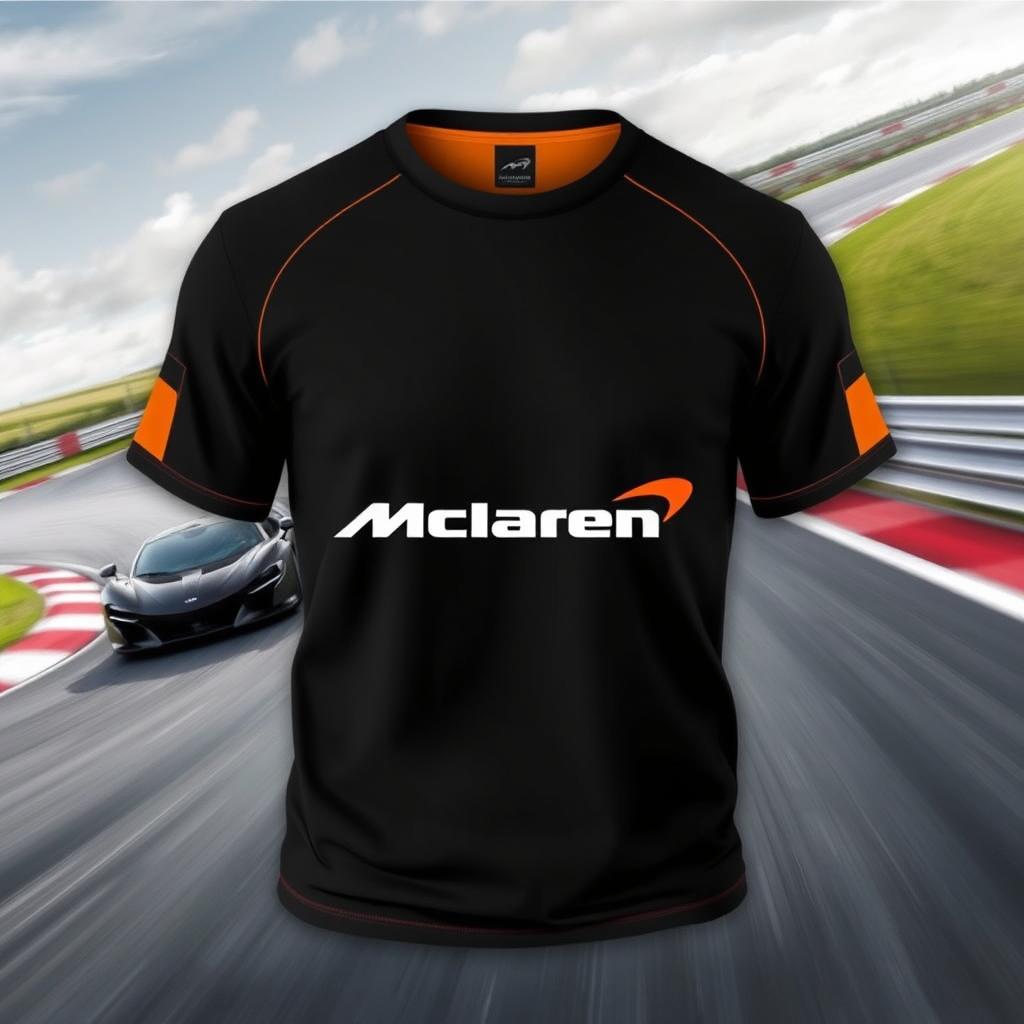 A stylish McLaren t-shirt featuring the iconic McLaren logo prominently displayed on the chest