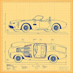 A detailed blueprint of a retro sports car showcasing its classic design elements