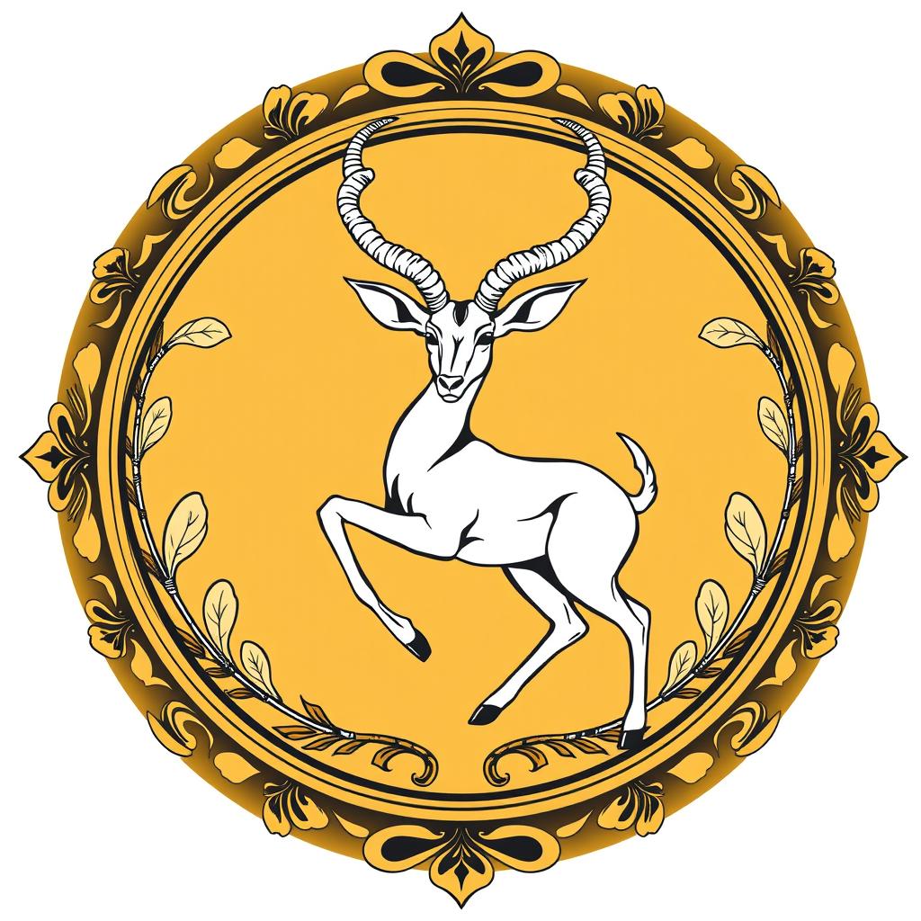 A beautifully designed coat of arms featuring a gazelle