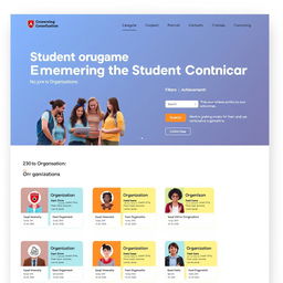 A modern and visually appealing website design for a student organizations information portal