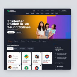 A modern and visually appealing website design for a student organizations information portal
