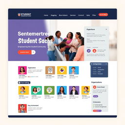 A modern and visually appealing website design for a student organizations information portal