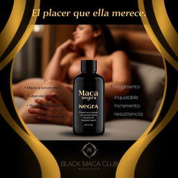Create an elegant and attractive Instagram post design for a product called 'Maca Negra'