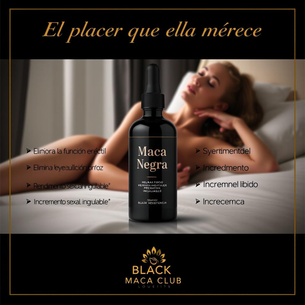Create an elegant and attractive Instagram post design for a product called 'Maca Negra'