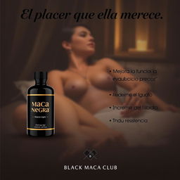Create an elegant and attractive Instagram post design for a product called 'Maca Negra'