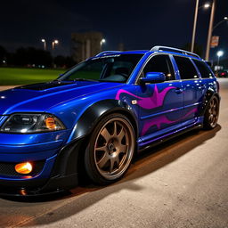 A striking blue 2001 VW Passat R36 wagon, modified into a stunning drift car