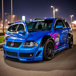 A striking blue 2001 VW Passat R36 wagon, modified into a stunning drift car