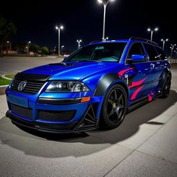 A striking blue 2001 VW Passat R36 wagon, modified into a stunning drift car