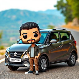 A Funko Pop figure of a 20-year-old male character with short black hair and a beard, designed in the signature oversized head and small body style of Funko figures