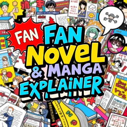 A vibrant and eye-catching YouTube channel banner designed for a Fan Novel & Manga Explainer channel