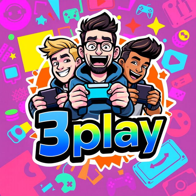 A vibrant and engaging logo design for a YouTube gaming channel named '3play'