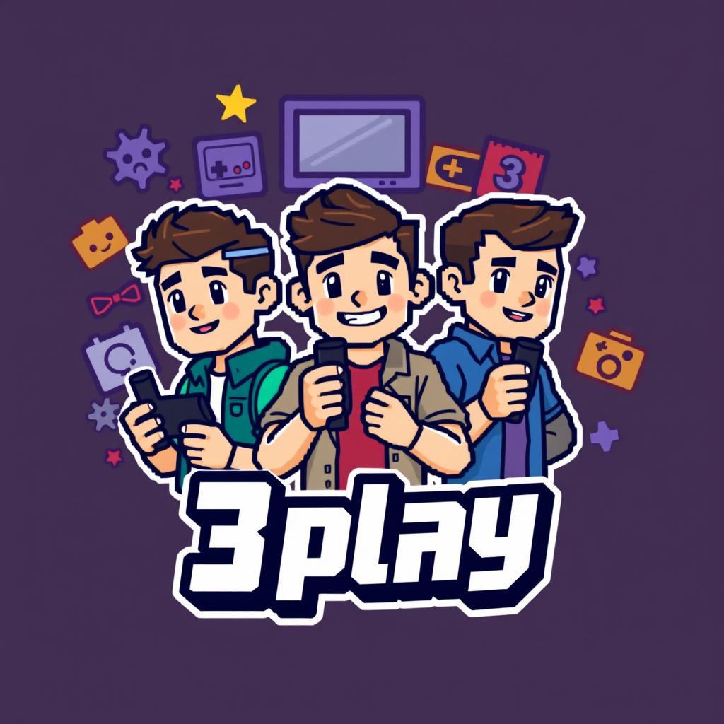 A pixel art logo design for a YouTube gaming channel named '3play'