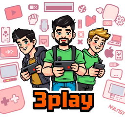 A pixel art logo design for a YouTube gaming channel named '3play'