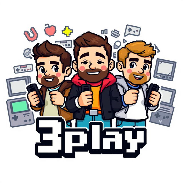 A pixel art logo design for a YouTube gaming channel named '3play'