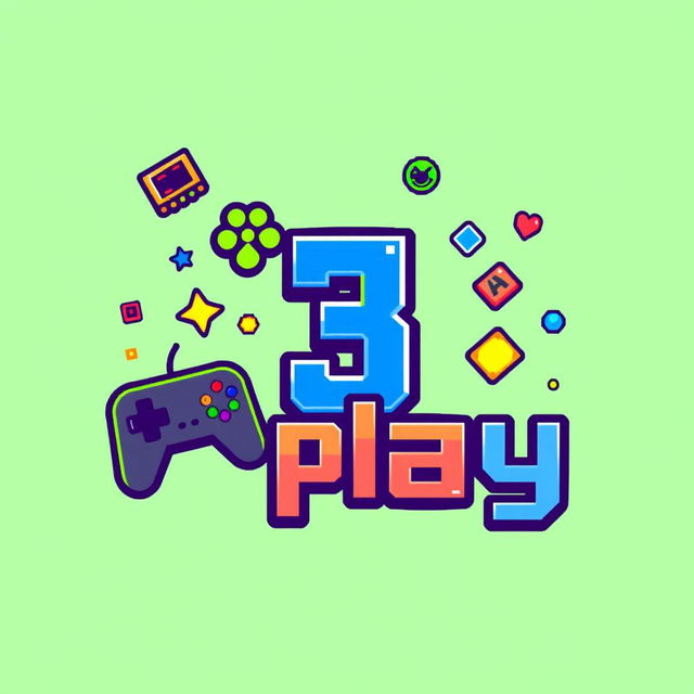 A logo for a YouTube gameplay channel named '3play', designed in vibrant pixel art style