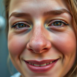 A close-up portrait of a person with a prominent, thick nose, showcasing intricate facial features