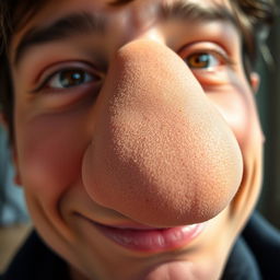 A close-up portrait of a person with a prominent, thick nose, showcasing intricate facial features