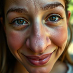 A close-up portrait of a person with a prominent, thick nose, showcasing intricate facial features
