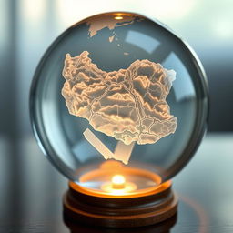 A beautifully crafted glass globe with a prominent raised relief design of the map of Iran
