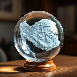 A beautifully crafted glass globe with a prominent raised relief design of the map of Iran